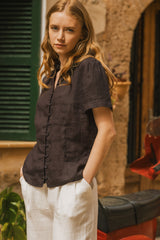 Lisa - Linen Blouse in Dark Aubergine