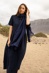 Lightweight Linen Scarf in Navy