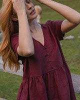 Rose - Linen Dress in Burgundy