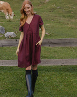Rose - Linen Dress in Burgundy