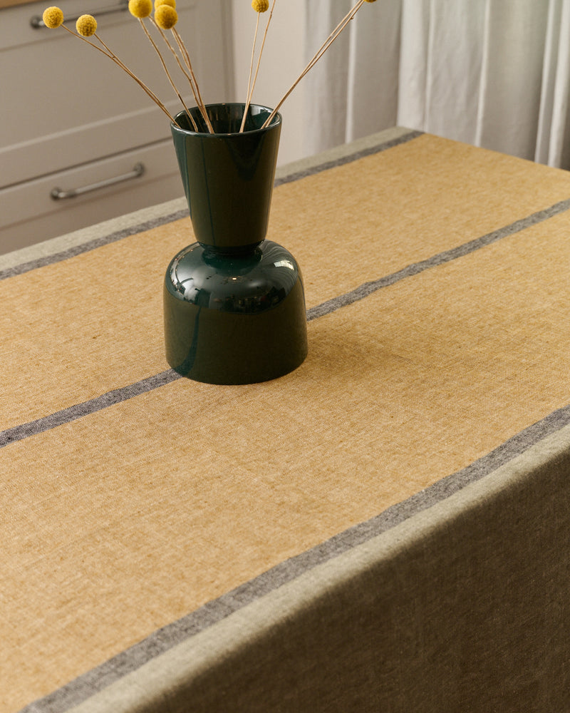 Linen tablecloth in Green Golden Stripe