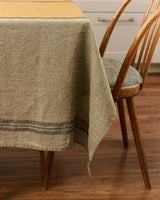 Linen tablecloth in Green Golden Stripe