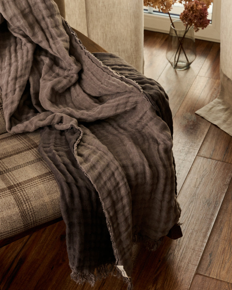 Double Sided Linen Blanket in Grey