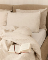 Natural Stripe linen pillowcase with buttons