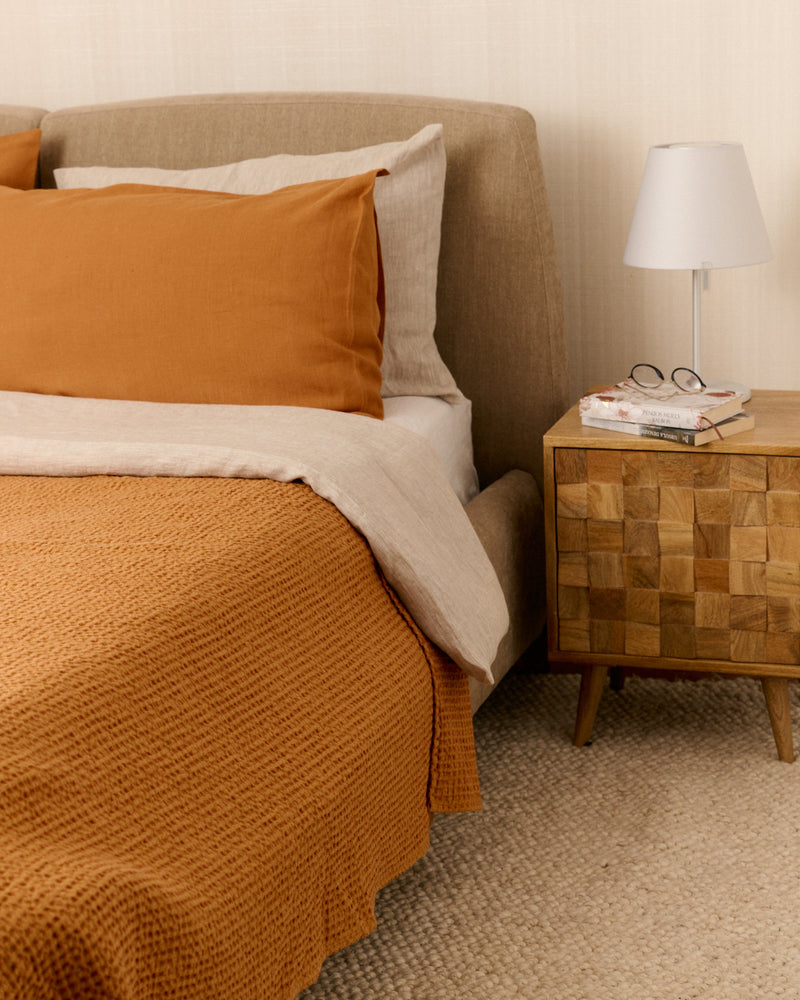 Waffle Linen Throw in Cinnamon