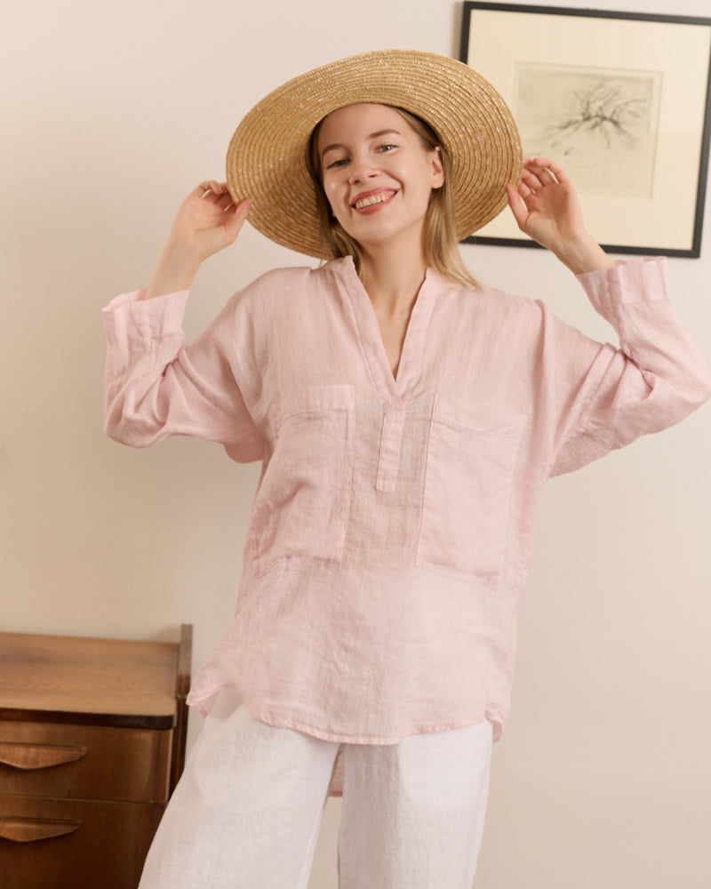 April -  Linen Blouse in Misty Pink