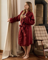 Waffle Linen Bathrobe in Burgundy