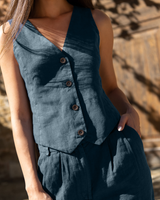 Amy - Linen Vest in Dark blue