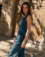 Amy - Linen Vest in Dark blue