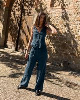 Amy - Linen Vest in Dark blue