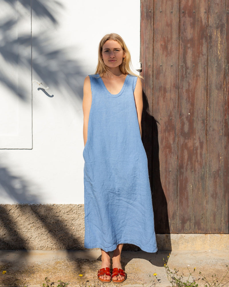Sun - Linen Dress in Dusk Blue Sauths Sun - Linen Dress in Dusk Blue Sauths