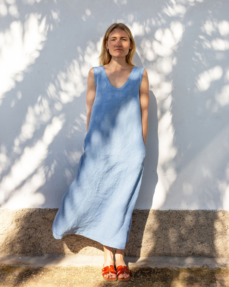 Dusty Blue Linen Dress SUN