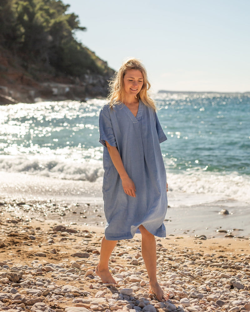 Rosaline - Linen Dress in Dusk Blue Sauths Rosaline - Linen Dress in Dusk Blue Sauths