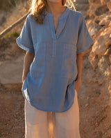 Dusk Blue Linen Blouse JULIE