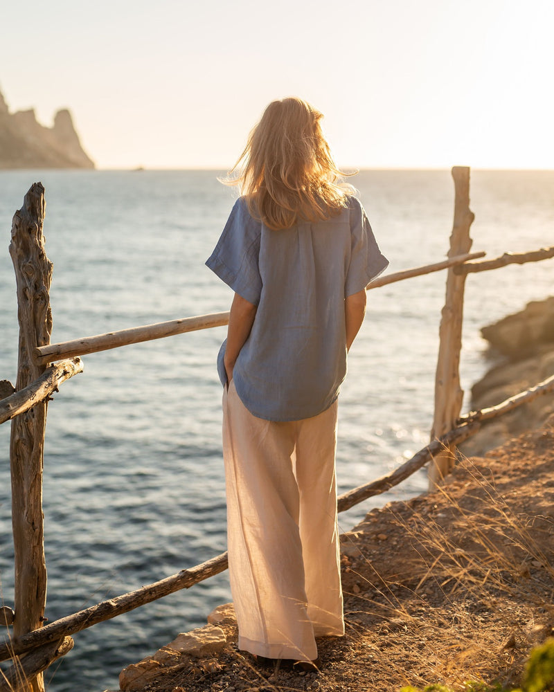 Dusk Blue Linen Blouse JULIE