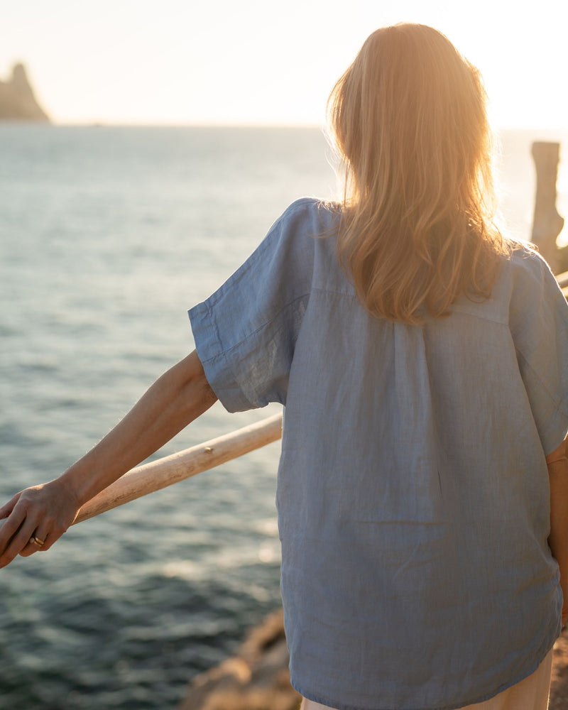 Dusk Blue Linen Blouse JULIE