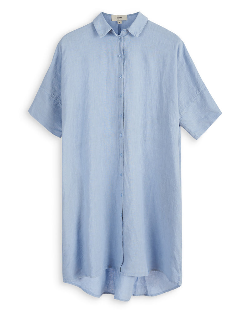 Linen Shirt Dress GABI in Light Blue