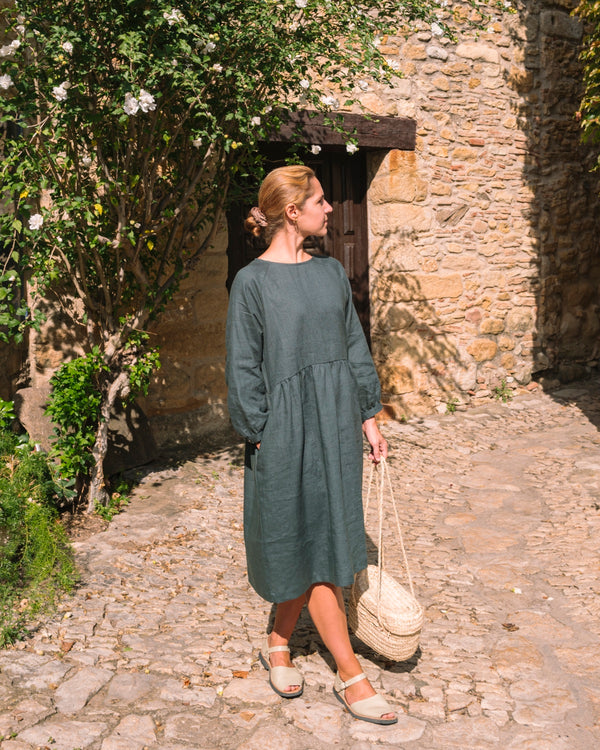 Linen Dress Capri in Forest Green