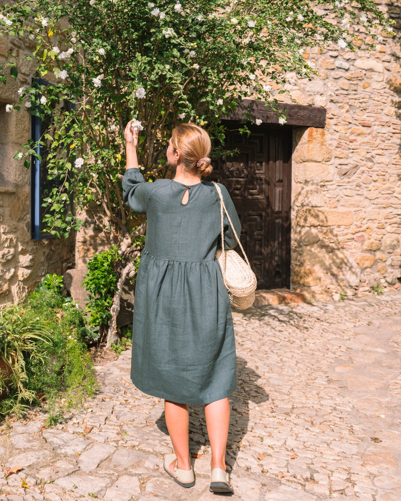 forest green linen dress Phoebe Forest Green Dress