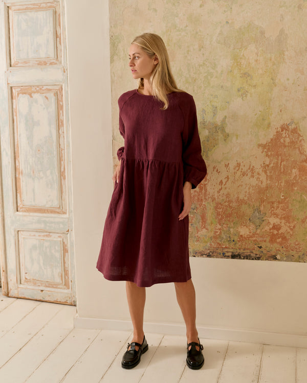 Linen Dress Capri in Deep Burgundy