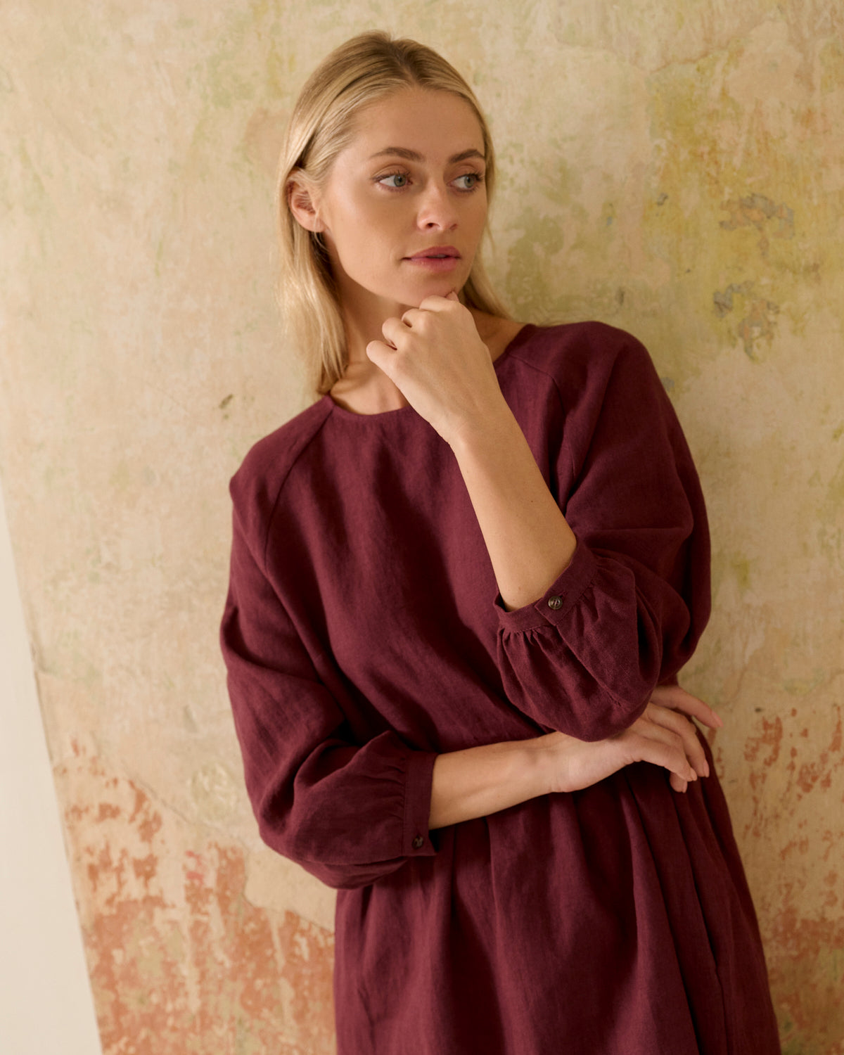 Capri - Linen Dress in Deep Burgundy  Sauths