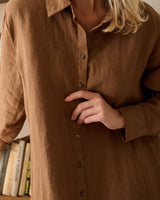 Mindy - Linen Shirtdress in Walnut