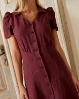 Linen Dress Leila in Deep Burgundy