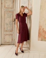 Leila - Linen Dress in Deep Burgundy