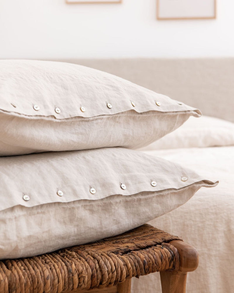 Dark Grey linen pillowcase with buttons