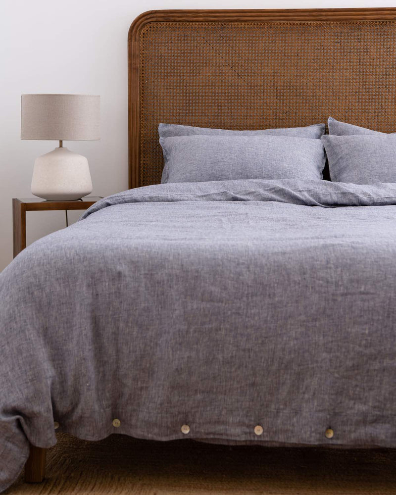 Blue Chambray linen duvet cover set with 2 pillowcases