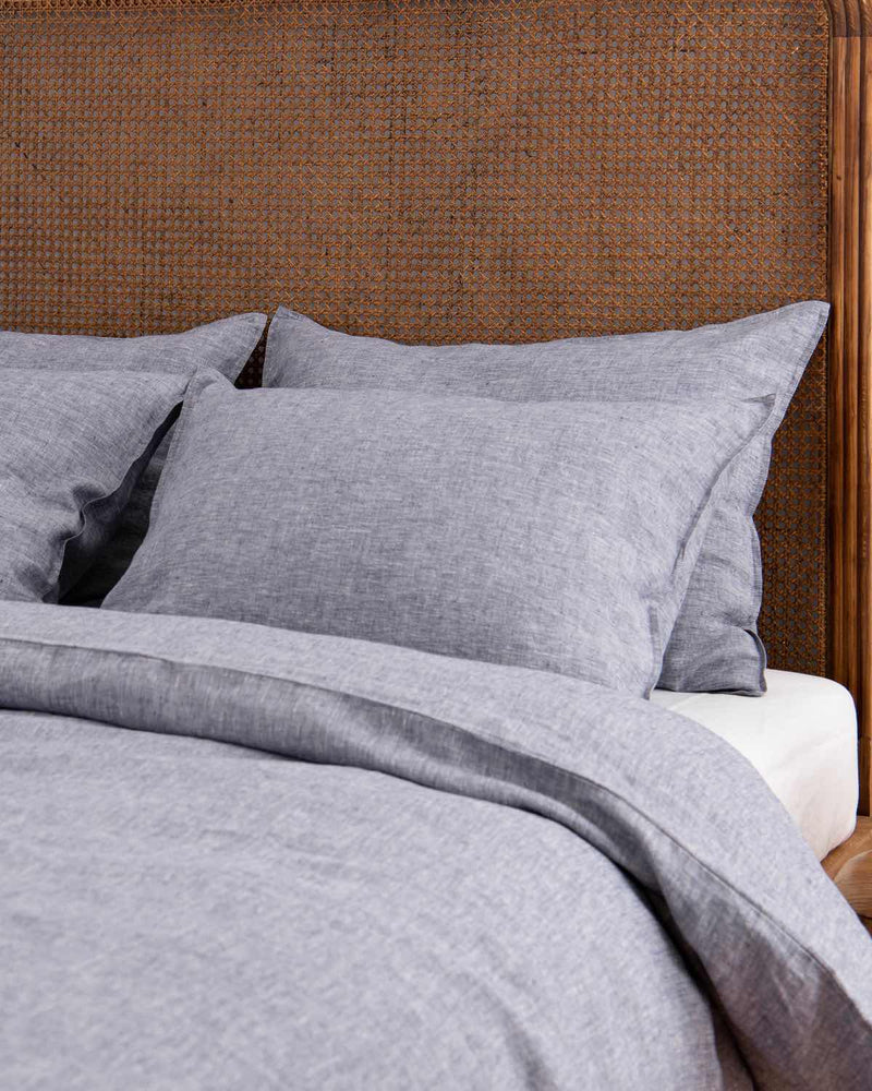 Blue Chambray linen duvet cover set with 2 pillowcases