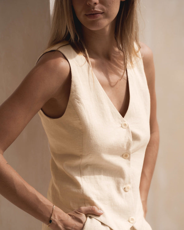 Beige Linen Vest Amy