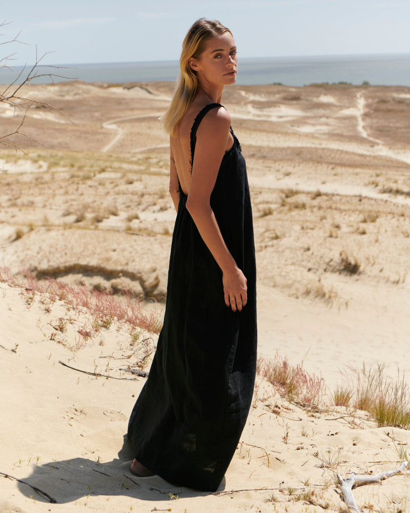 Linen Beach Dress Tina in Black