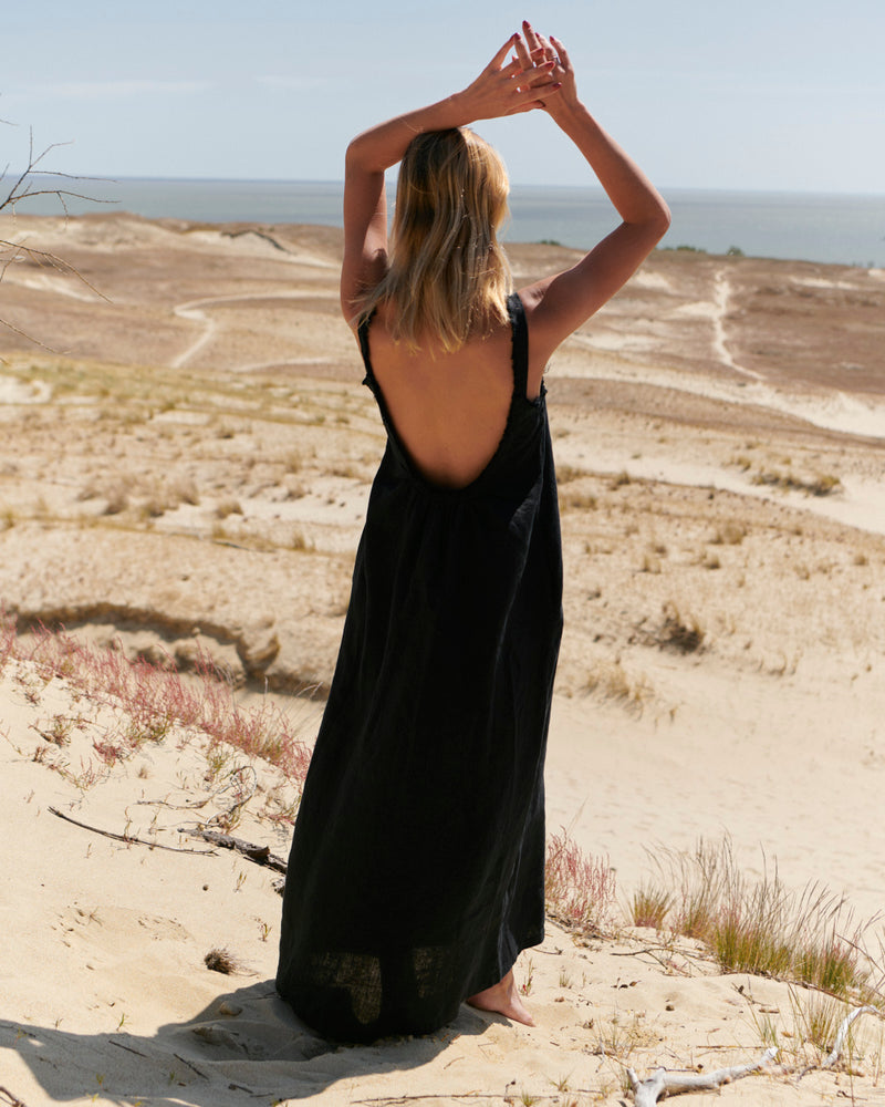 Tina - Linen Beach Dress in Black Sauths Tina - Linen Beach Dress in Black Sauths