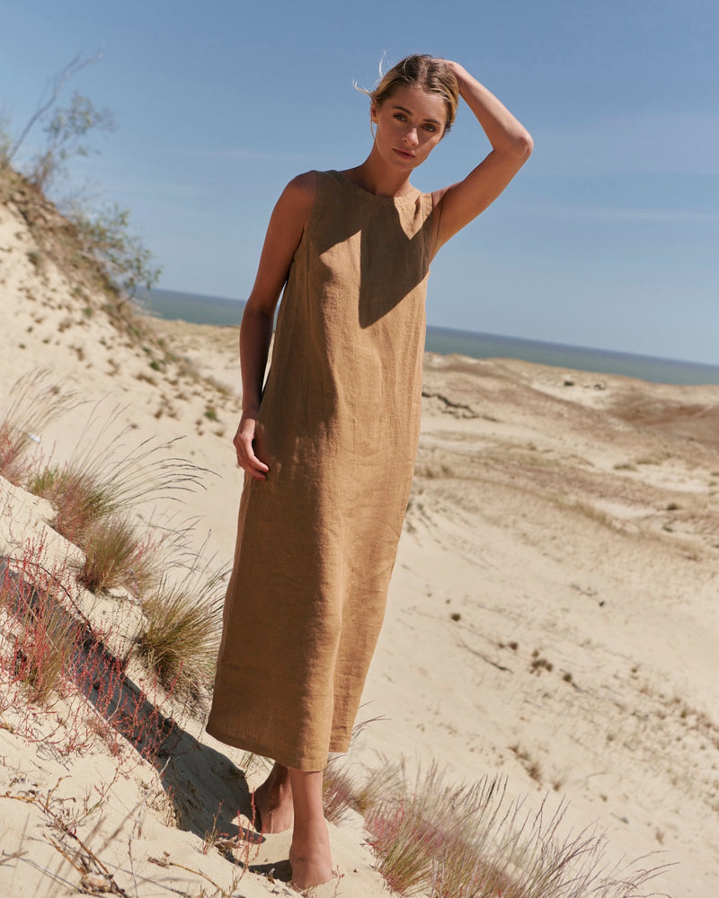 Linen Dress Carmen in Brown