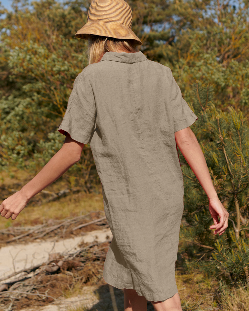 Audrey - Linen Shirt Dress in Cappuccino Sauths Audrey - Linen Shirt Dress in Cappuccino Sauths