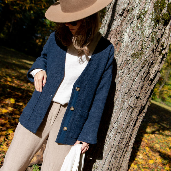 Alexis - Linen Blend Cardigan in Navy – Sauths