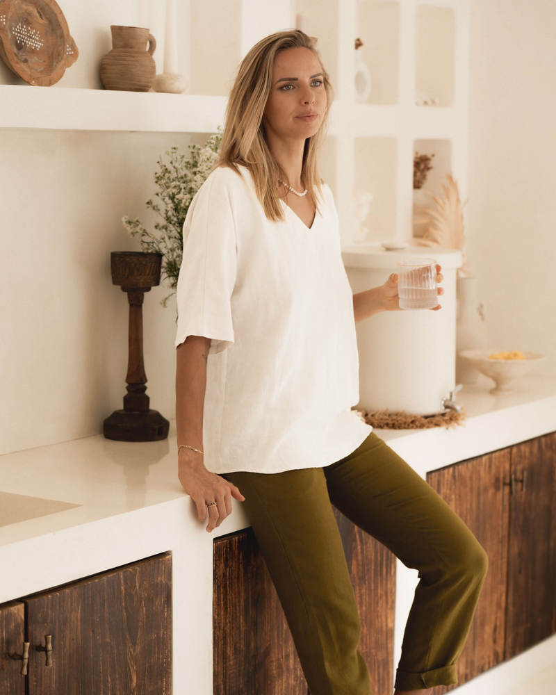 Tessa - Linen Top in Off White