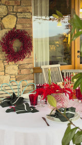 Dark green Heavyweight Linen napkins with white lace set of 2