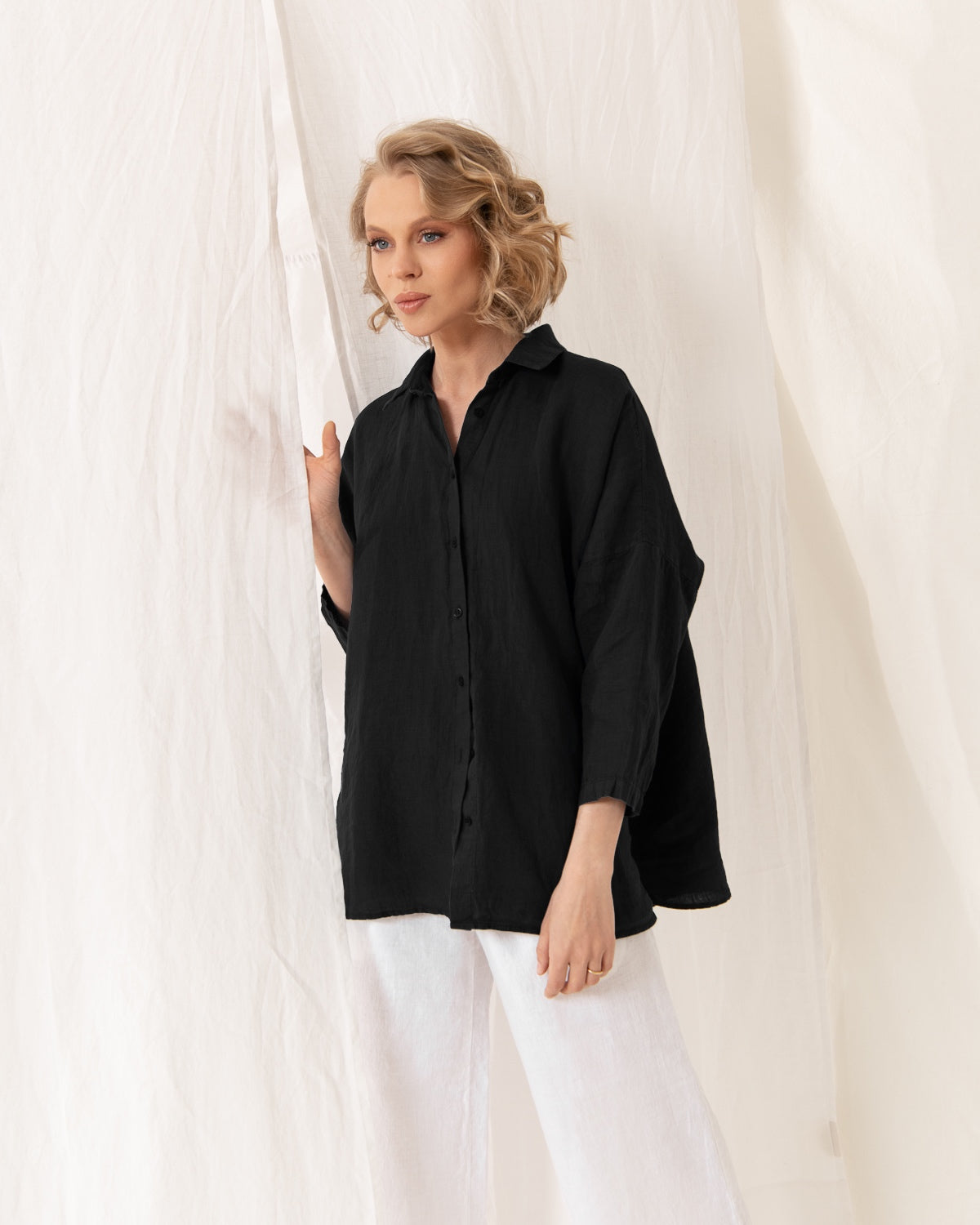 Black Linen Blouse CATHY – Sauths