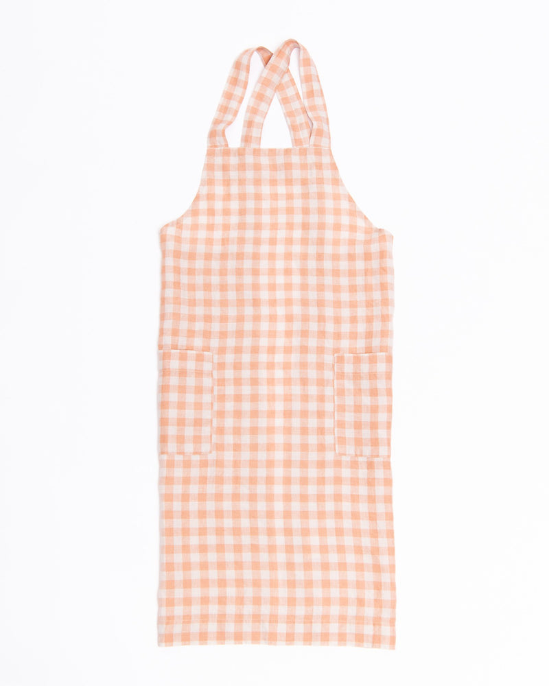 Japanese Style Linen apron in Peach Gingham