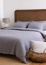 Linen fitted sheet in Blue Chambrey
