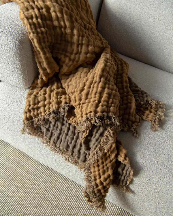 Double side linen blanket in Cappuccino