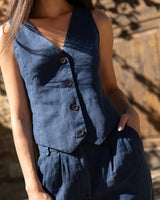 Dark blue linen vest Amy