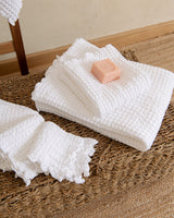 Minor Waffle Bath towel set in White - Face Hand Body (3 pcs)