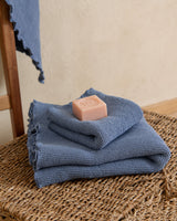 Minor Waffle Bath towel set in Blue - Face Hand Body (3 pcs)