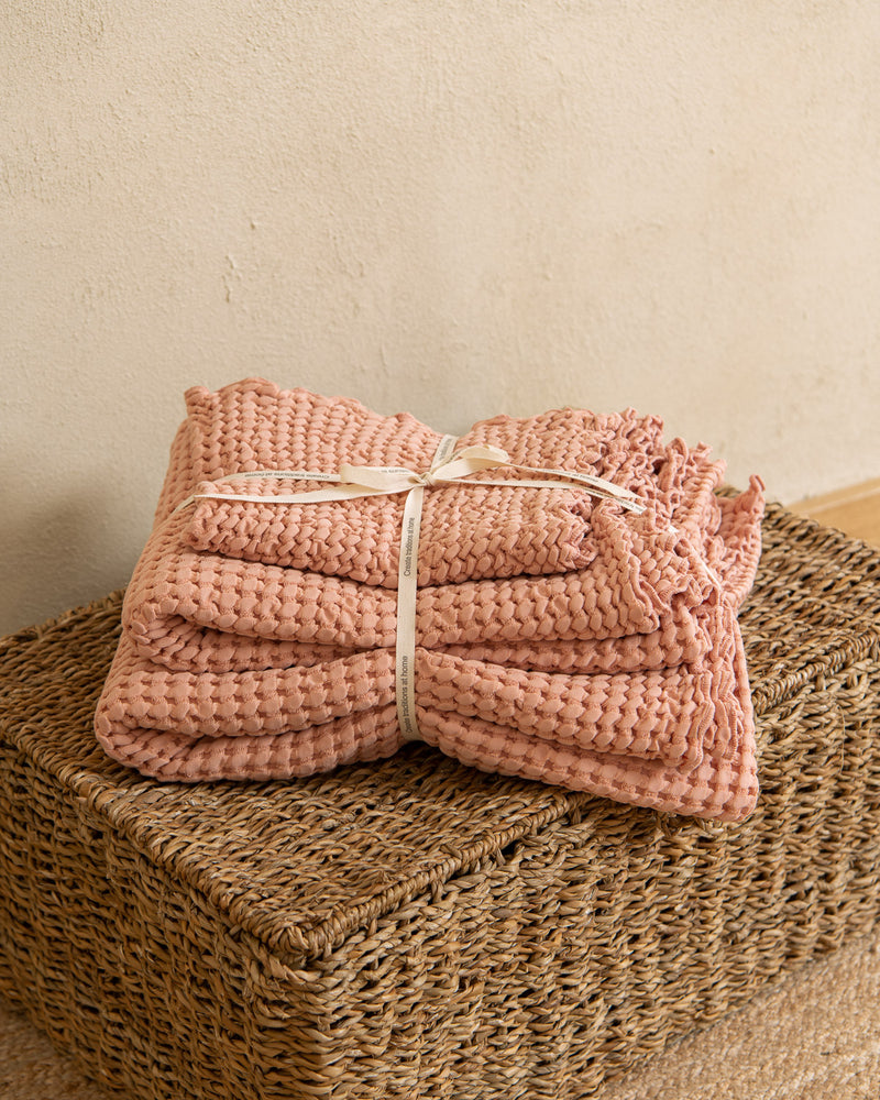 Waffle towel set in Rose - Face Hand Body (3 pcs)