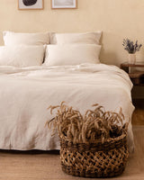 Beige linen duvet cover set with 2 pillowcases