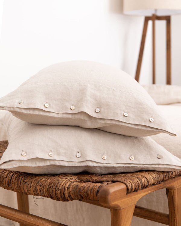 Beige linen pillowcase with buttons