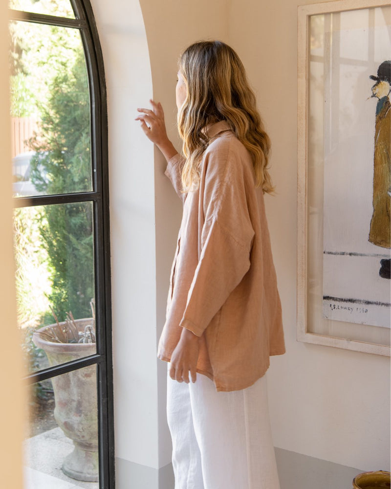 Dusty Coral  Linen Blouse CATHY
